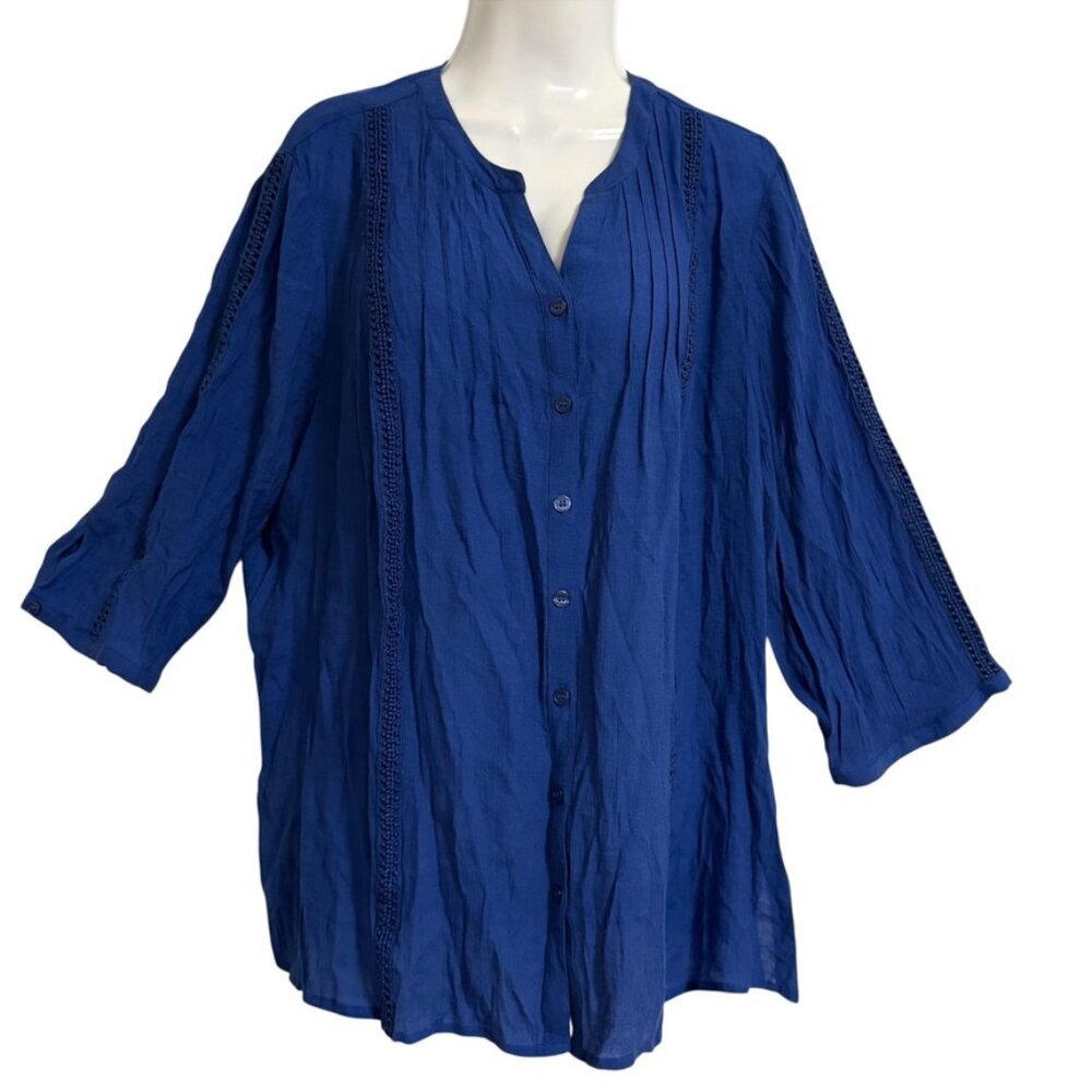 Catherines Royal Blue Tunic Top Sunday‎ Best Crochet Church Office Career